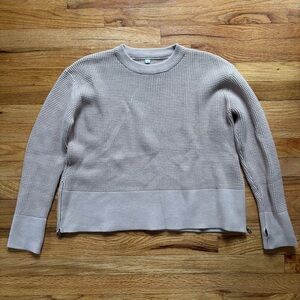 Boutique Women's Beige Sweater Sz Medium Oversized Knit Zipper Thumb Holes